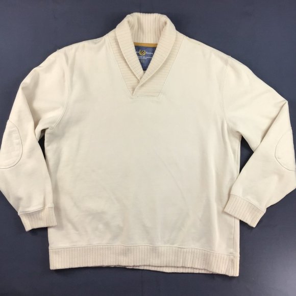 Club room Mens sweatshirt crew neck XL off white shawl knit collar elbow patch - Picture 1 of 12